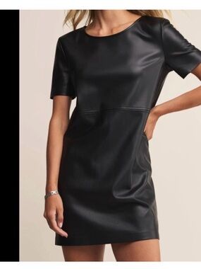 Black Faux Leather Short Sleeve Shift Dress